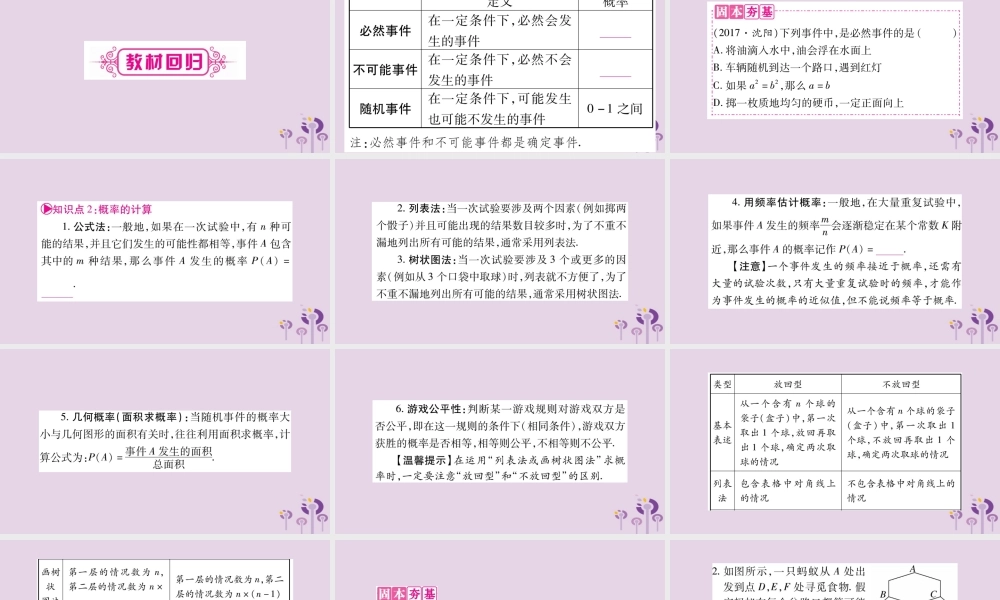 中考数学复习 第一轮 考点系统复习 第8章 统计与概率 第2节 概率导学课件