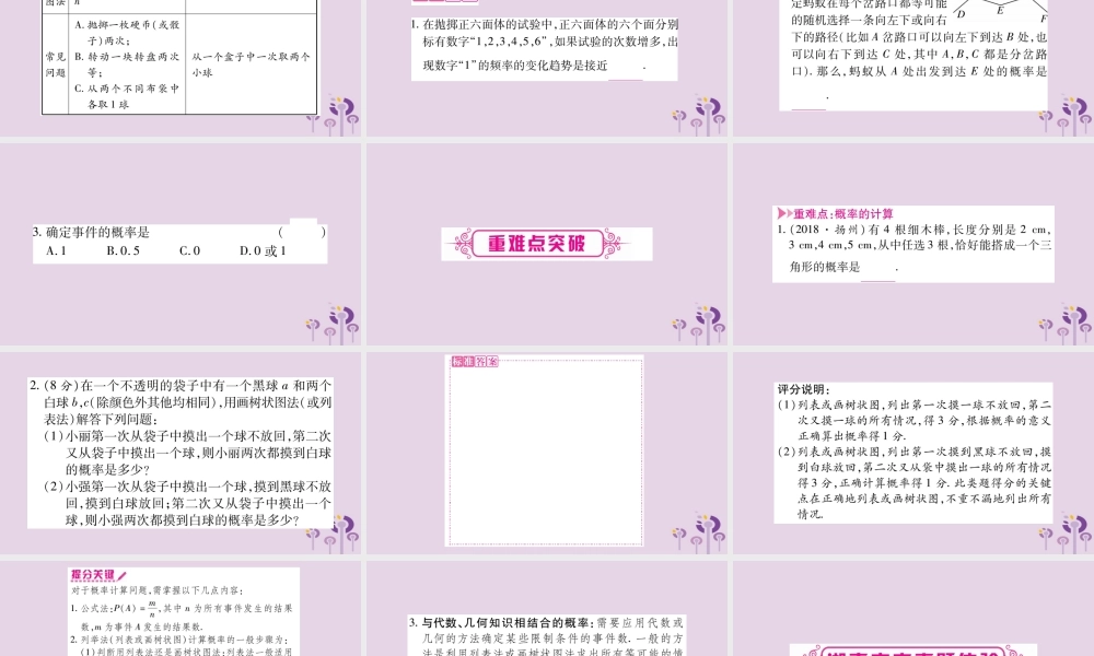 中考数学复习 第一轮 考点系统复习 第8章 统计与概率 第2节 概率导学课件