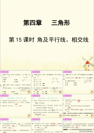春中考数学复习 第4章 三角形 第15课时 角及平行线、相交线课件