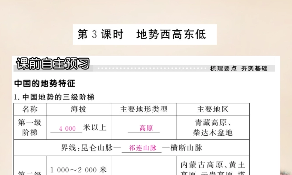 八年级地理上册 第二章 第一节 中国的地形(第3课时 地势西高东低)课件 (新版)湘教版 课件