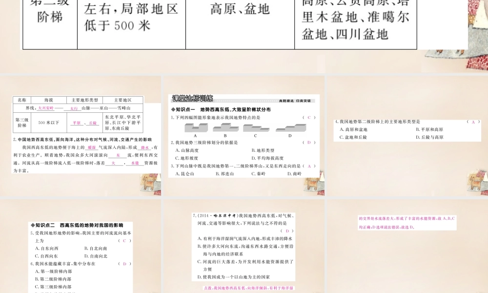 八年级地理上册 第二章 第一节 中国的地形(第3课时 地势西高东低)课件 (新版)湘教版 课件