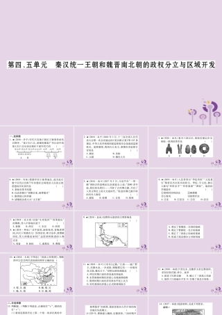 中考历史复习 第一篇 教材系统复习 第1板块 中国古代史 第4、5单元 秦汉统一王朝和魏晋南北朝的政权分立与区域开发(习题)课件