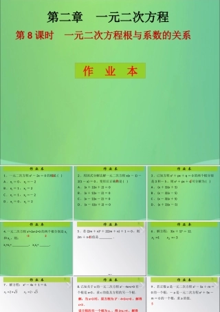 九年级数学上册 第2章 一元二次方程 第8课时 一元二次方程的根与系数的关系(课后作业)习题课件 (新版)北师大版 课件