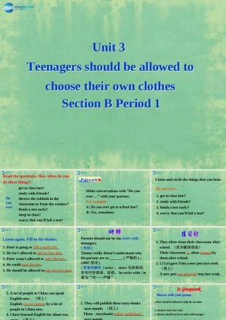 九年级英语全册 Unit 3 Teenagers should be allowed to choose their own clothes Section B1课件 人教新目标版 课件