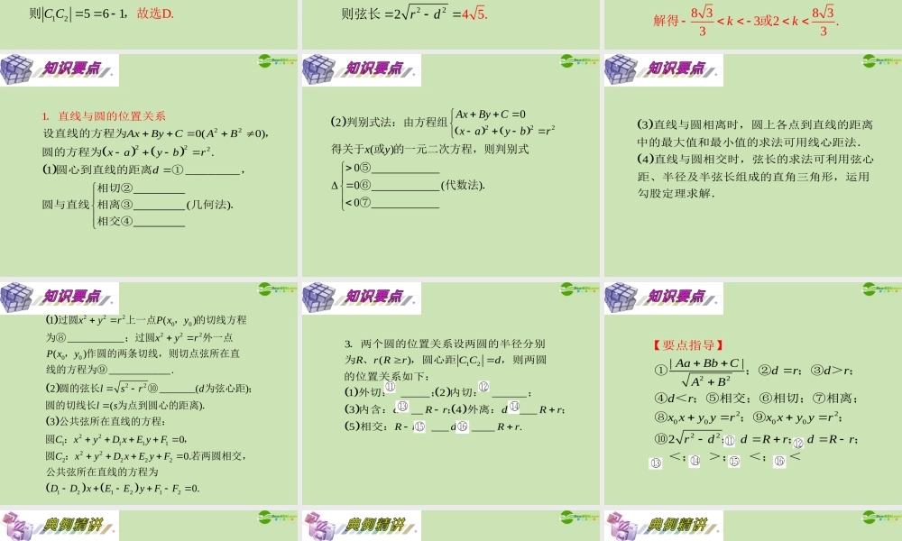 安徽省高三数学复习 第10单元第58讲 直线与圆、圆与圆的位置关系课件 理 课件