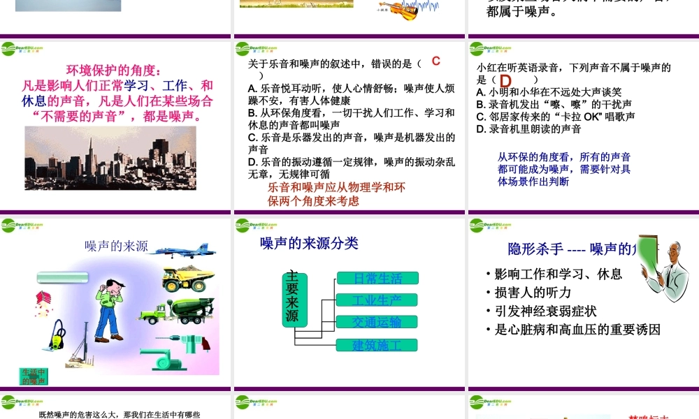 八年级物理上册 第一章第三节节(令人厌烦的噪声)课件 苏科版 课件