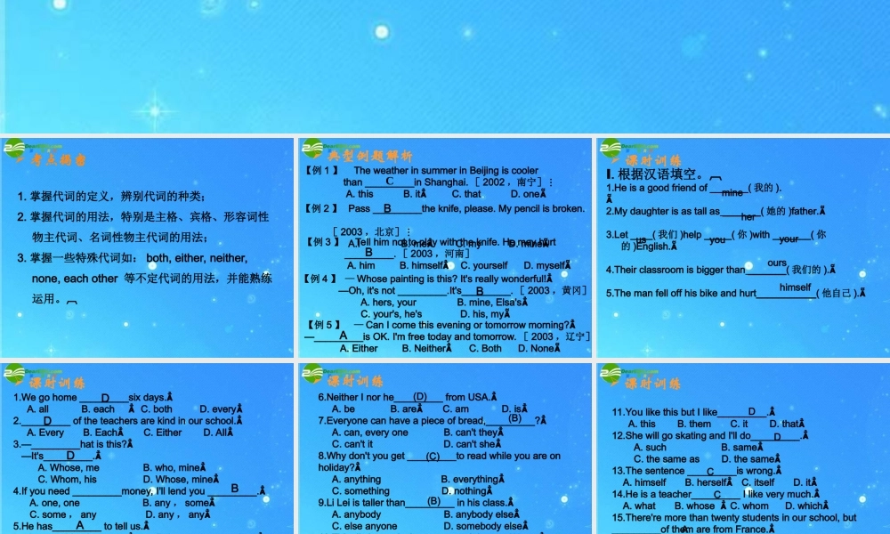 初中英语专题词汇复习 代词 人教新目标版 课件