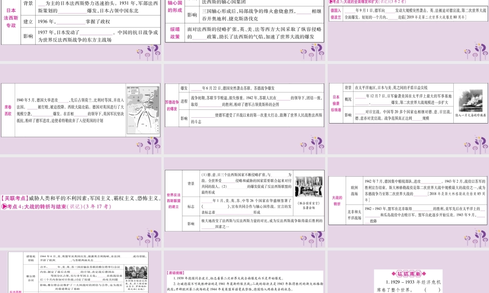 中考历史复习 第一篇 教材系统复习 第4板块 世界历史 第8单元 第30课和第9单元 经济大危机和第二次世界大战(讲解)课件