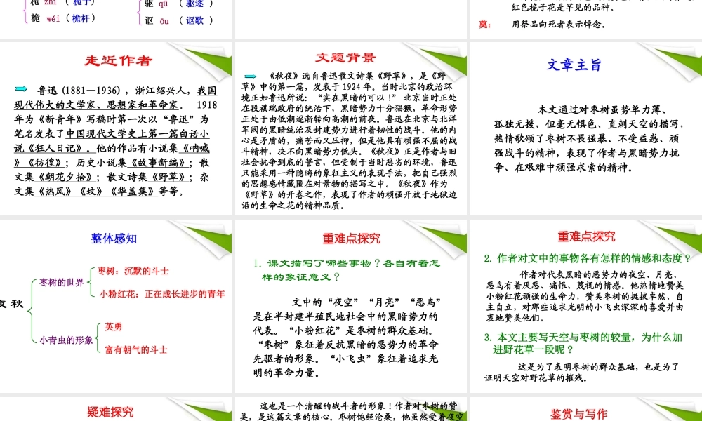 九年级语文上册 第1课(秋夜)课件 冀教版 课件