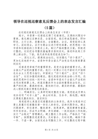 领导在巡视巡察意见反馈会上的表态发言汇编（5篇）