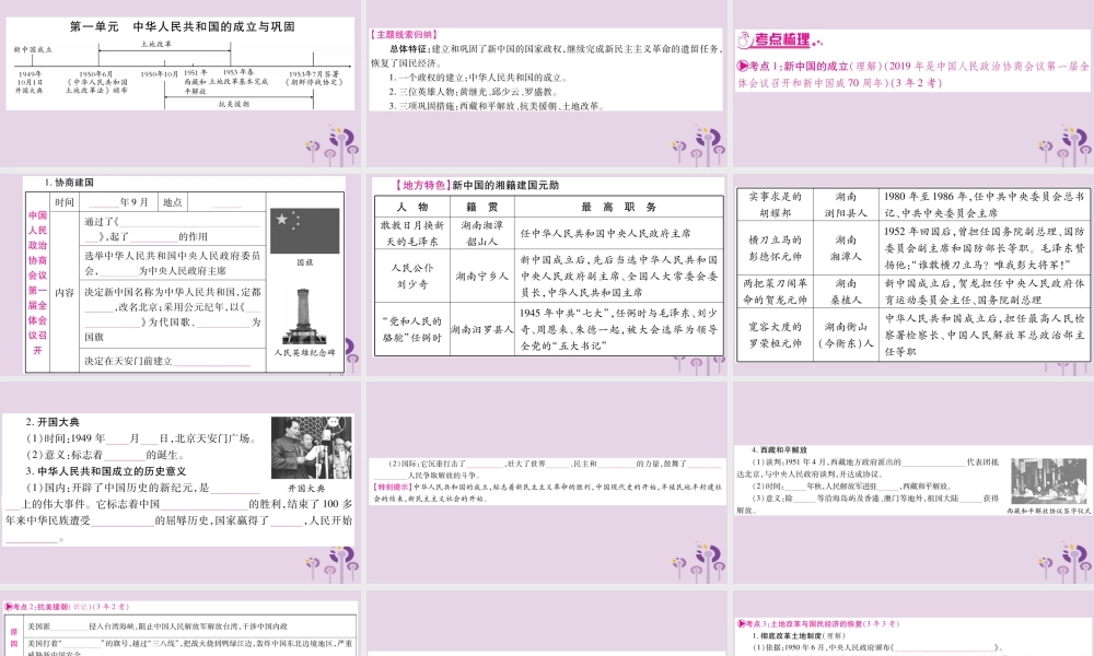 中考历史复习 第一篇 教材系统复习 第3板块 中国现代史 第1单元 中华人民共和国的成立与巩固(讲解)课件