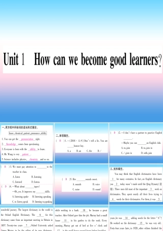九年级英语全册 寒假作业 Unit 1 How can we become good learners课堂导练课件(含中考真题)(新版)人教新目标版 课件