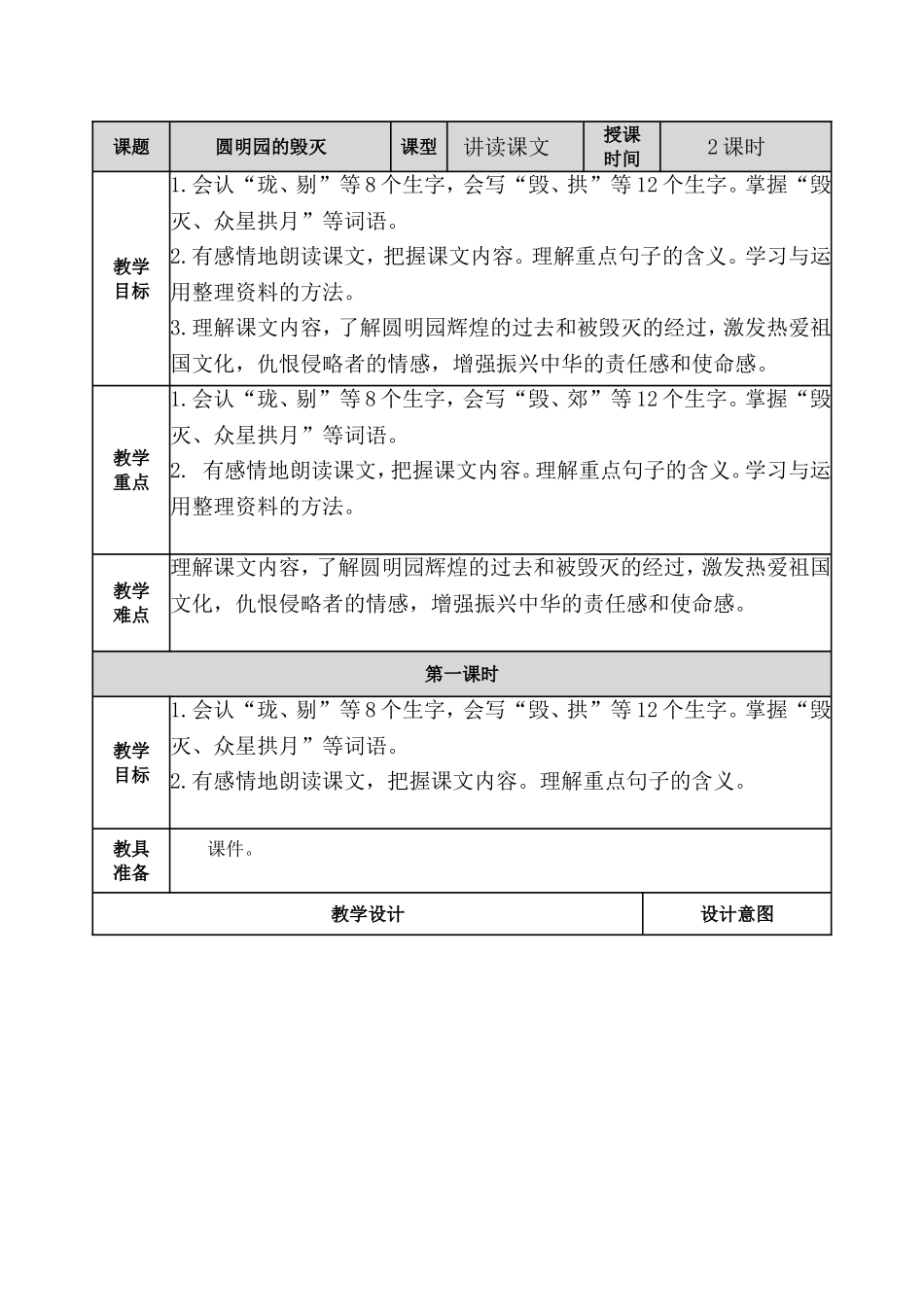 圆明园的毁灭-教案_第1页