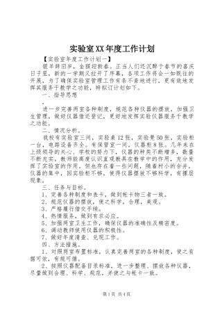 实验室XX年度工作计划