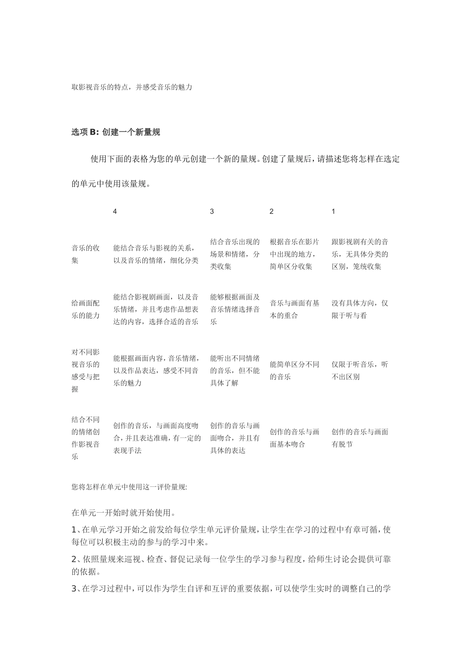 2013年远程培训intel未来教育项目音乐模块三作业影视音乐之评价与量规设计_第3页