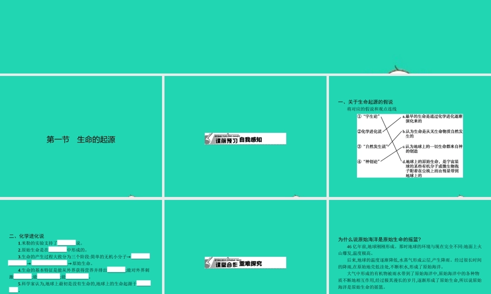 八年级生物下册 6.3.1 生命的起源课件 (新版)冀教版 课件