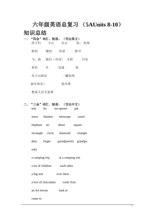六年级英语总复习-(5AUnits-8-10)