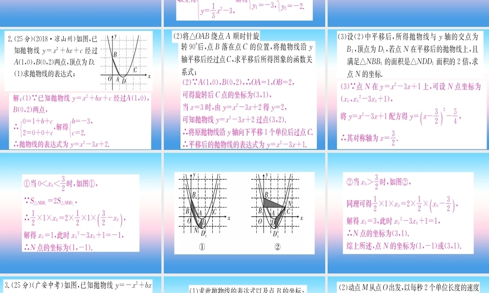 九年级数学下册 寒假作业(十二)二次函数与几何的综合课堂导练课件(含中考真题)(新版)新人教版 课件