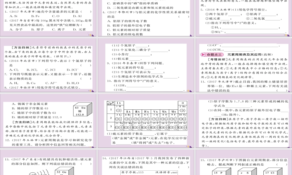 中考化学总复习 第一轮复习 系统梳理 夯基固本 第6讲 元素课件