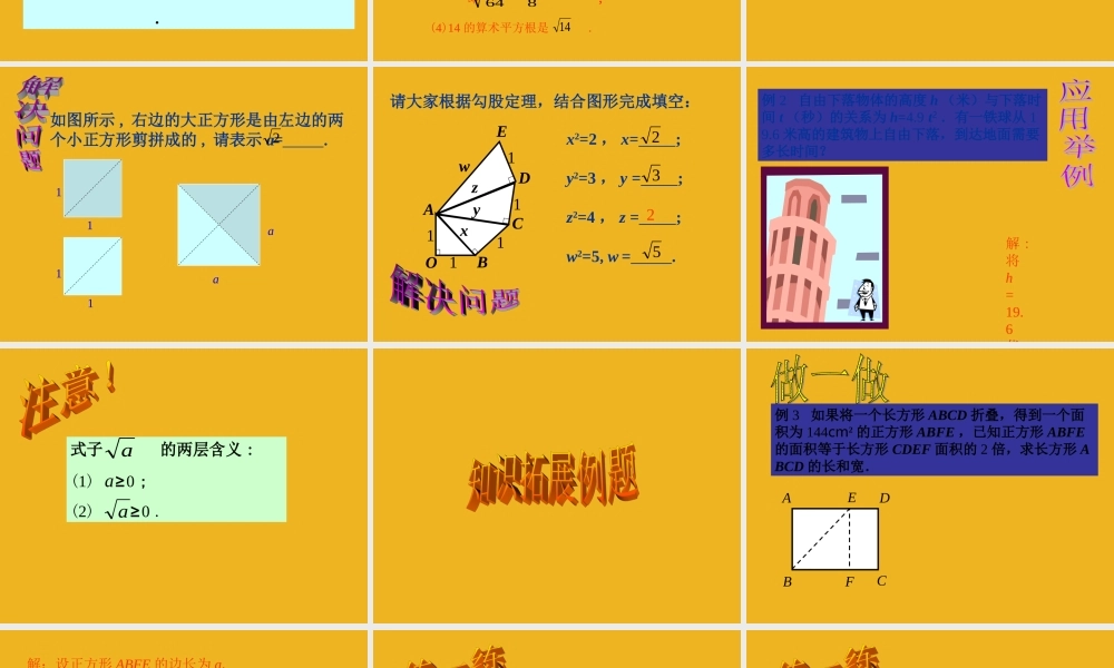 八年级数学上册 第二章第二节 平方根(一)课件 北师大版 课件
