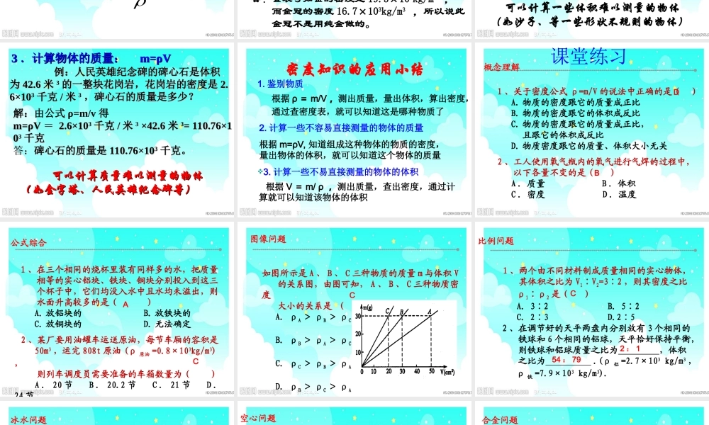 七年级科学上册 第4章(物质的特性)第3节(物质的密度)(密度知识应用)课件 浙教版 课件