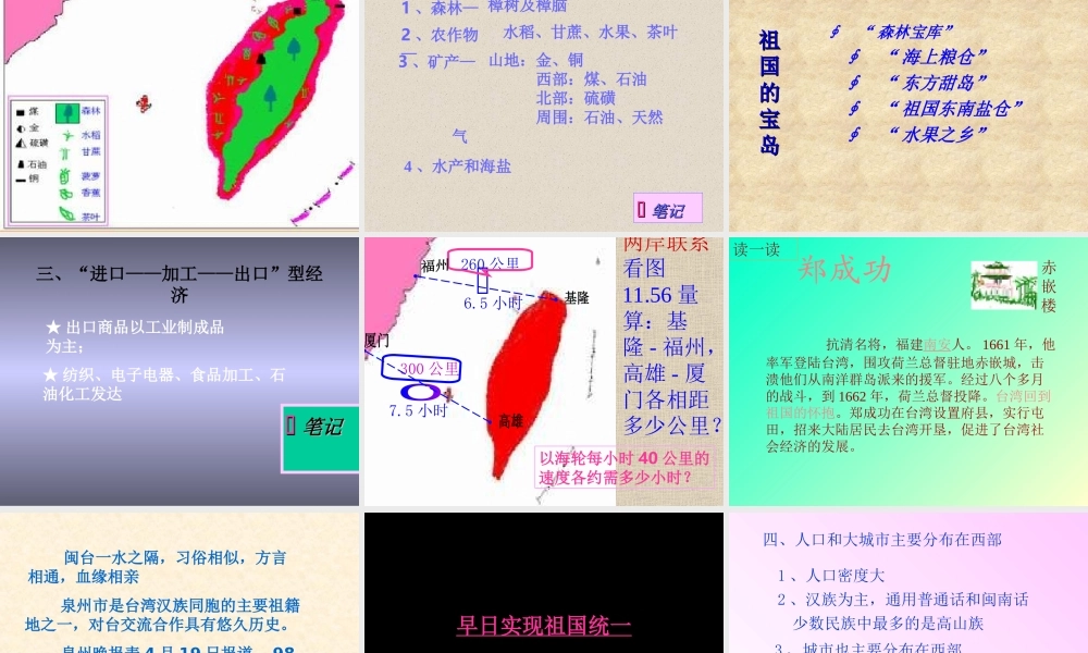 初中中国地理部分 台湾省1 课件