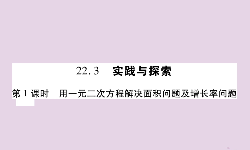 九年级数学上册 第22章 一元二次方程 223 实践与探索 第1课时 用一元二次方程解决面积问题及增长率问题习题课件 (新版)华东师大版 课件