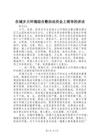 在城乡大环境综合整治动员会上领导的讲话