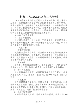 村级工作总结及XX年工作计划