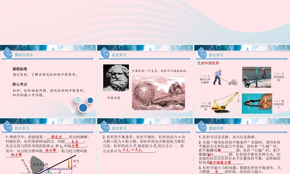 八年级物理下册 6.5 探究杠杆的平衡条件(第1课时)课件 (新版)粤教沪版 课件