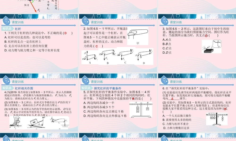 八年级物理下册 6.5 探究杠杆的平衡条件(第1课时)课件 (新版)粤教沪版 课件