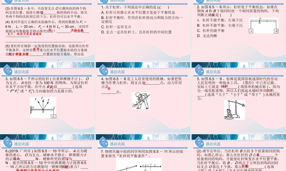 八年级物理下册 6.5 探究杠杆的平衡条件(第1课时)课件 (新版)粤教沪版 课件