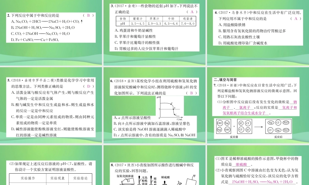 中考化学总复习 教材考点梳理 第十单元 酸和碱 课时2 酸和碱的中和反应课件