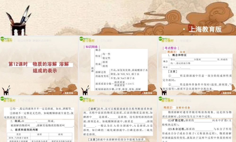 中考化学复习方案 第6章溶解现象配套课件 上教版 课件