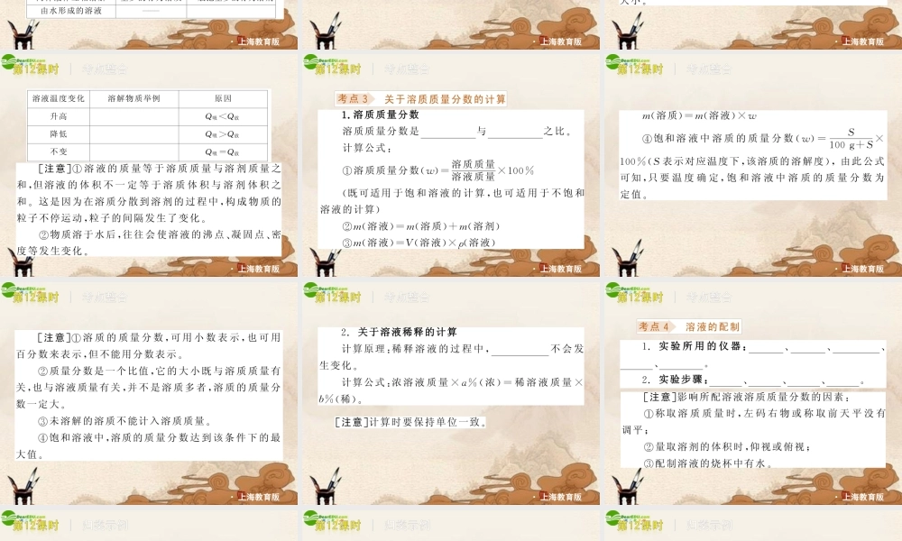 中考化学复习方案 第6章溶解现象配套课件 上教版 课件