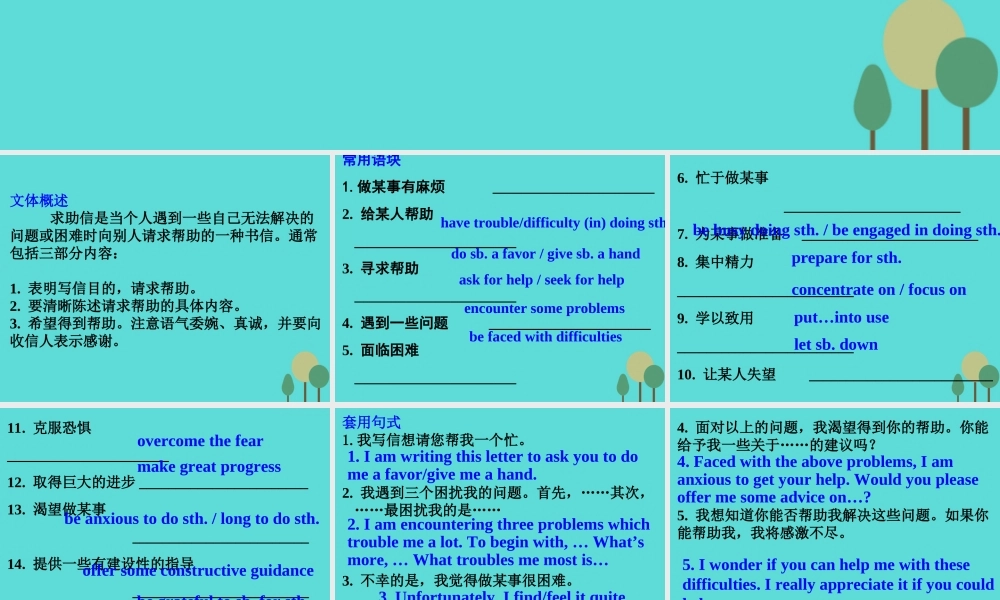 名师指津高三英语二轮复习 第三部分 写作 书面表达17 求助信课件