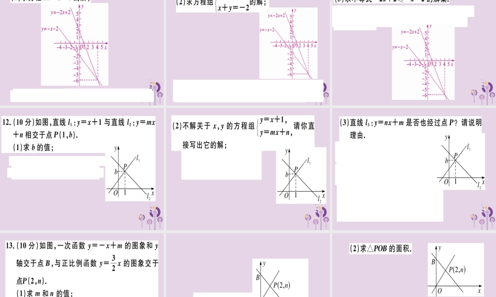 八年级数学下册 阶段综合训练七 一次函数与方程、不等式及应用(测试范围 19.2.2 第4课时 19.3)习题课件 (新版)新人教版 课件