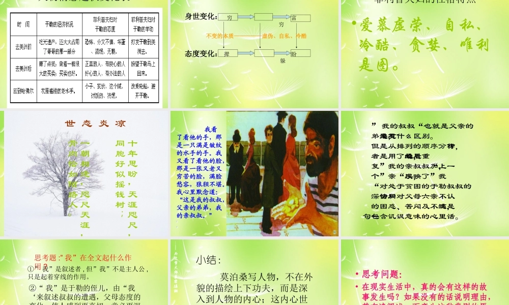 中学九年级语文上册 第11课(我的叔叔于勒)课件 新人教版 课件