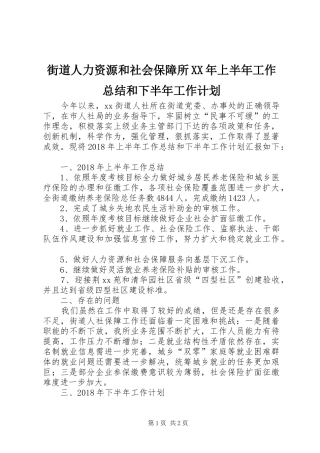 街道人力资源和社会保障所XX年上半年工作总结和下半年工作计划