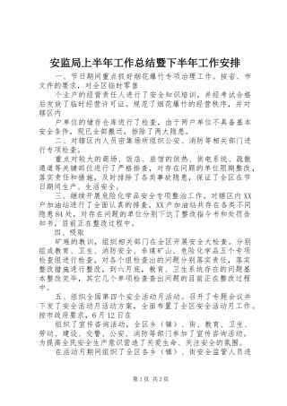 安监局上半年工作总结暨下半年工作安排