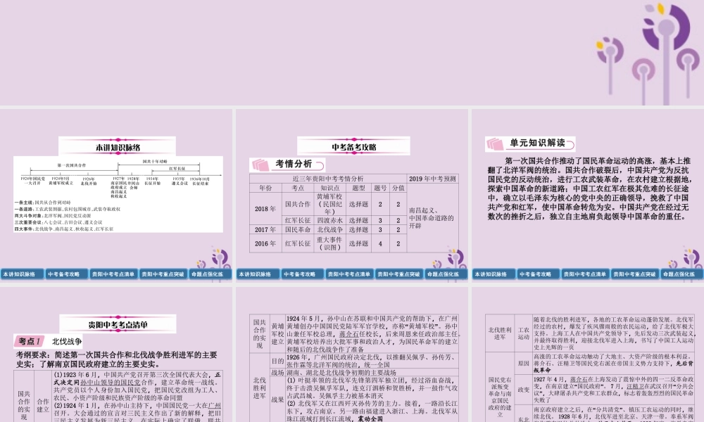 中考历史总复习 第一编 教材知识速查篇 模块一 中国近代史 第5讲 从国共合作到国共对峙(精讲)课件