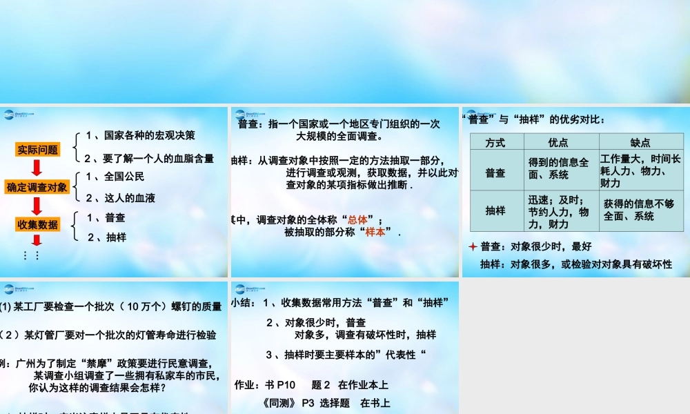 数学 第一章 统计 从普查到抽样课件 北师大版必修3 课件