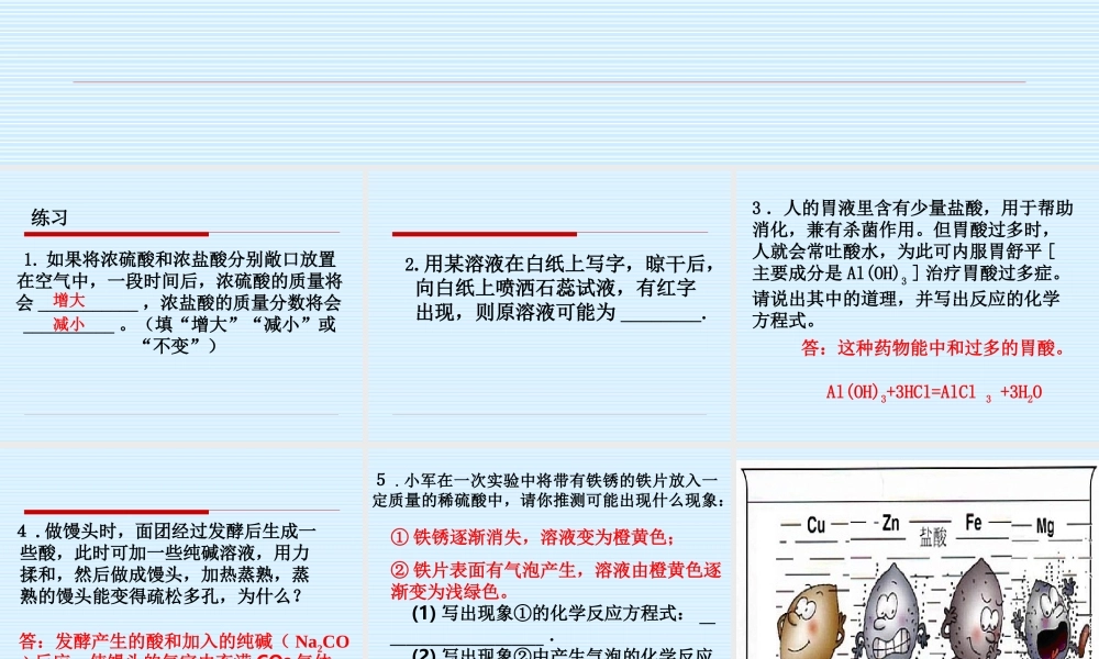 初三化学广泛应用的酸 碱 盐复习 酸 课件