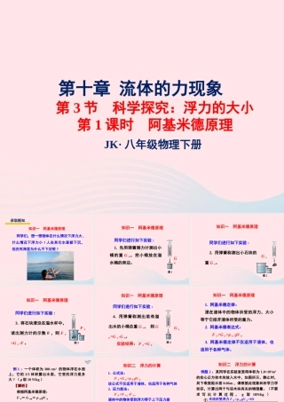 春八年级物理下册 10.3阿基米德原理(第1课时)课件1 (新版)教科版 课件