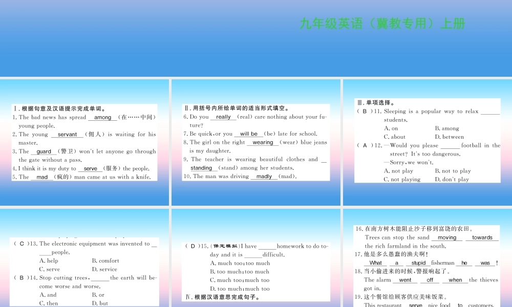 九年级英语上册 Unit 6 Movies and Theater Lesson 34 The Fisherman and the GoldfishⅡ习题课件 (新版)冀教版 课件