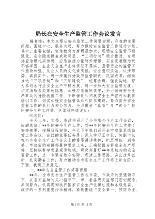 局长在安全生产监管工作会议发言