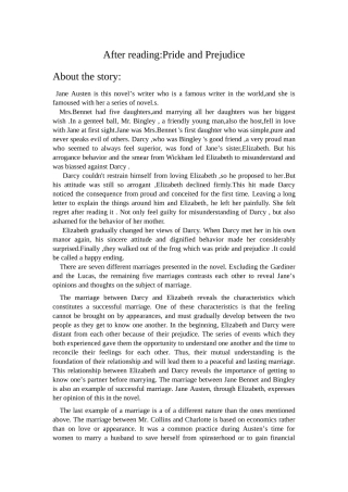 《傲慢与偏见》英文读后感