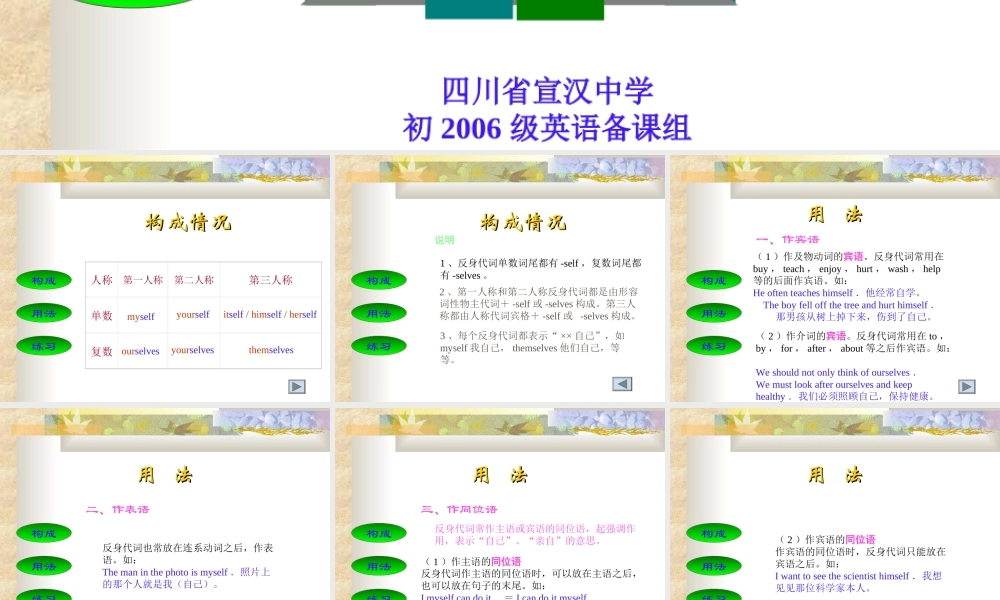 反身代词课件 人教版高三英语语法复习代词详解与练习 人教版高三英语语法复习代词详解与练习