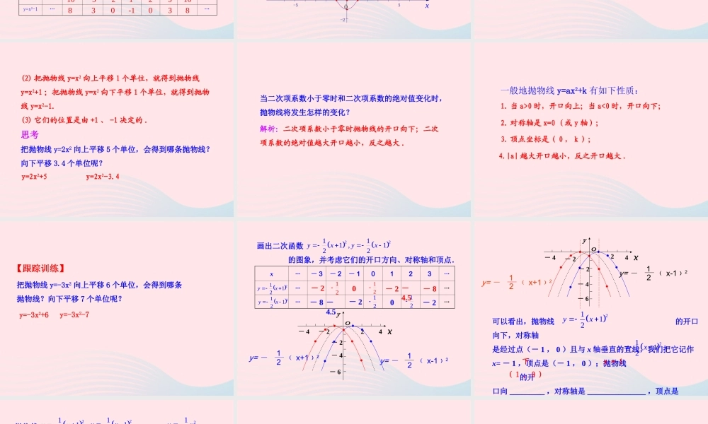 九年级数学下册 第二十六章 反比例函数261 反比例函数2613 二次函数ya(x h)2k的图象第1课时课件 (新版)新人教版 课件