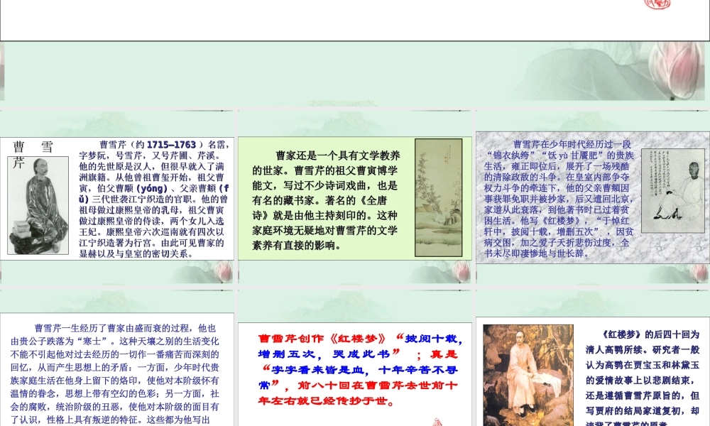 天津市武清区杨村四中高二语文(红楼梦)课件 新人教版 课件